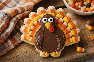 Easy Turkey Cookies Kids Can Help Decorate for Thanksgiving — AI-generated image